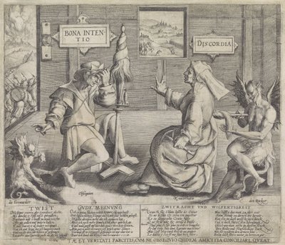Allegorie met personificaties van de Goede Bedoeling en de Tweedracht door Jacob de Gheyn (I) (circle of)