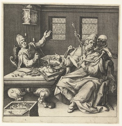 De geldwegers en de Dood door Jacob de Gheyn (II) (workshop of)