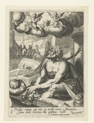 Manasse als berouwvolle zondaar door Jacob de Gheyn (II) (workshop of)
