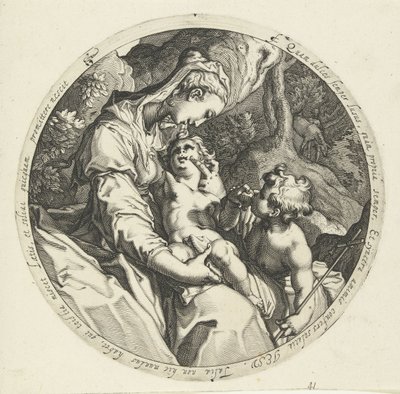 Maria met Christuskind en Johannes de Doper door Jacob de Gheyn (II) (workshop of)