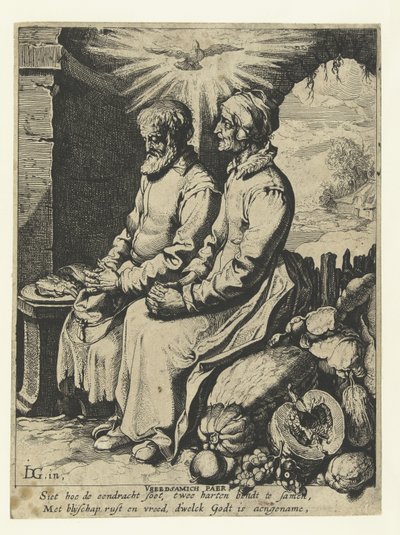 Biddend oud echtpaar door Jacob de Gheyn (III)