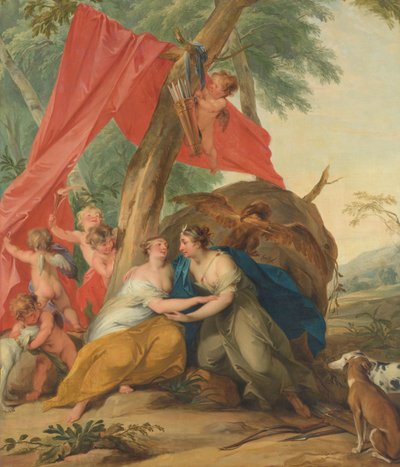 Jupiter, vermomd als Diana, verleidt de nimf Callisto door Jacob de Wit (signed by artist)