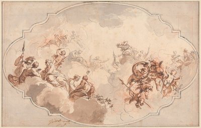 Ontwerp voor een Plafond: Apoteose van Callisto of Diana (recto), en Schets van Figuren (verso) door Jacob de Wit