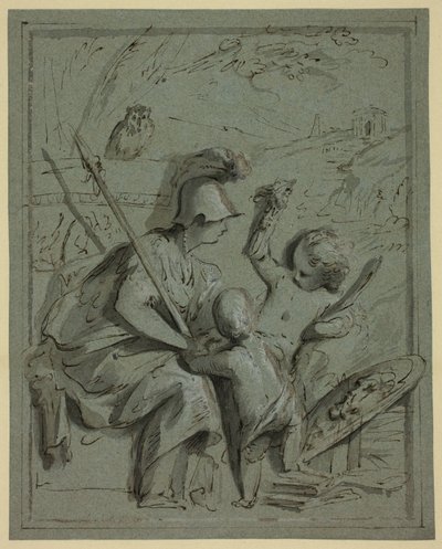 Minerva met Twee Putti door Jacob de Wit