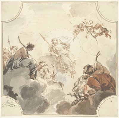 Ontwerp voor een plafondschildering met Diana en Endymion door Jacob de Wit