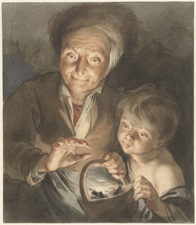 Oude vrouw met kind en vuurtest door Jacob de Wit