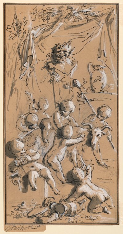 Putti spelen voor een Herm door Jacob de Wit