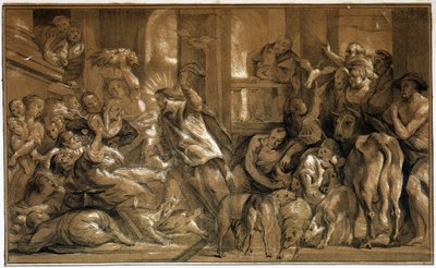 Christus verjaagt de kooplieden uit de tempel - door Jordaens door Jacob the Elder (after) Jordaens