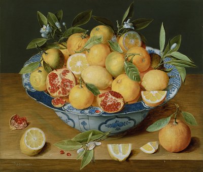 Stilleven met Citroenen, Sinaasappels en een Granaatappel door Jacob van Hulsdonck