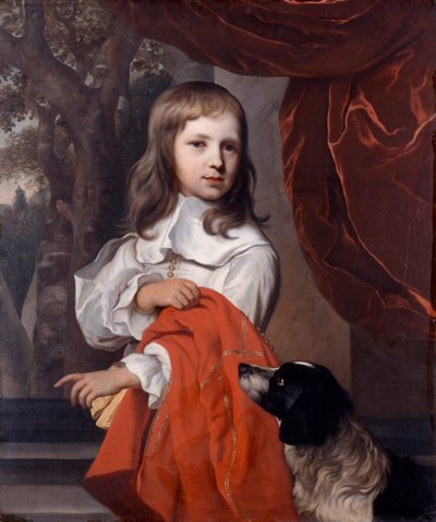 Portret van een jonge jongen met een hond, 1658 door Jacob van Loo