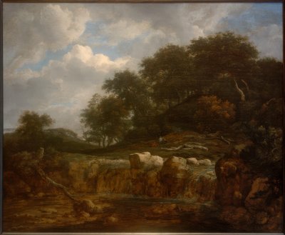 Waterval in heuvelachtig boslandschap door Jacob van Ruisdael