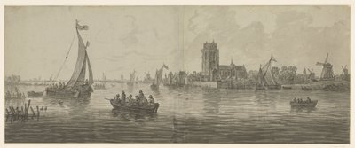 Gezicht op Dordrecht uit het zuid-westen door Jacob van Strij