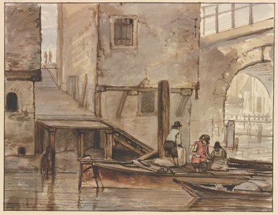 Gracht met twee roeiboten door Jacob van Strij