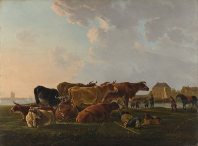Landschap met vee door Jacob van Strij