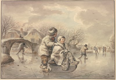 Winterlandschap met schaatsers door Jacob van Strij