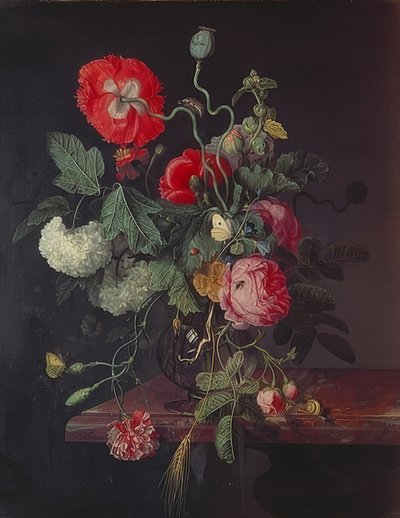 Bloemen in een glazen vaas door Jacob van Walscapelle