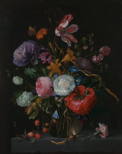 Bloemen in een glazen vaas, ca. 1670 door Jacob van Walscapelle