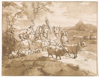 Herders met vee in een berglandschap door Jacob van de Velde (graveur)