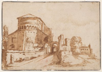 Uitzicht op Santi Giovanni e Paolo a Celio, Rome door Jacob van den Ulft