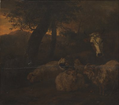Kudde schapen in een bos door Jacob van der Does d.Æ.