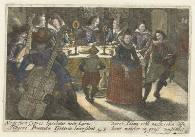 Dinerende studenten en muzikanten door Jacob van der Heyden