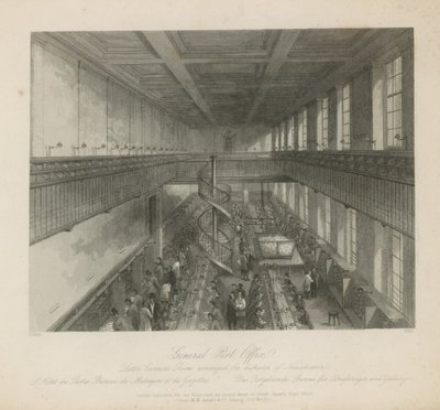 De kamer van de brievenbestellers ingericht voor de verzending van kranten door Jacob van der Heyden