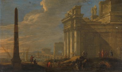 Italiaans Havenzicht door Jacob van der Ulft (signed by artist)