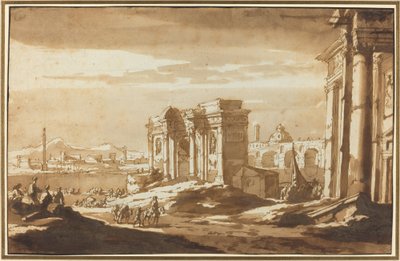Een Capriccio Uitzicht op Romeinse Ruïnes langs de Tiber door Jacob van der Ulft