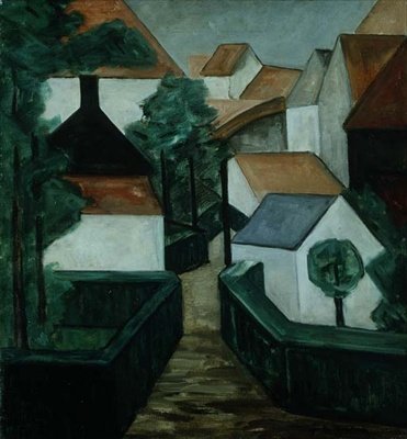 Compositie 5, landschap met een weg door Jacoba van Heemskerck