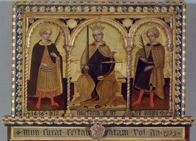 Gerechtigheid tussen St. Felix en St. Fortunato door Jacobello del (attr. to) Fiore