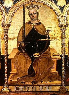 Gerechtigheid tussen St. Michael en St. Gabriel, detail van Gerechtigheid, 1421 door Jacobello del Fiore