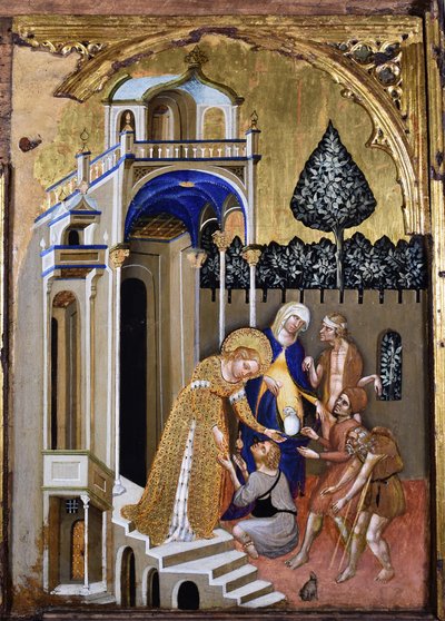 Lucia geeft aalmoezen, ca. 1410 door Jacobello del Fiore.