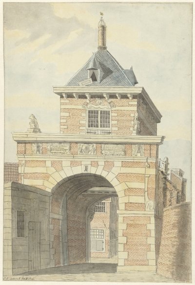 Gezicht op de oude Vriesche Poort te Alkmaar door Jacobus Andreas Crescent