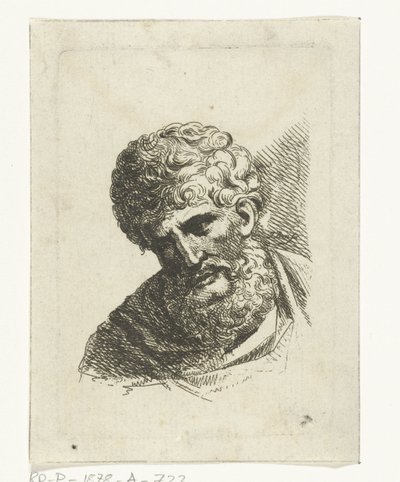 Borstbeeld van een man met krullend haar en baard door Jacobus Buys