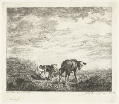 Drie kalveren door Jacobus Cornelis Gaal (signed by artist)