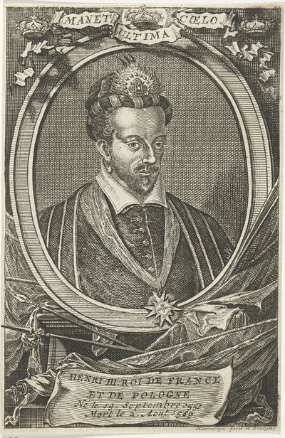 Portret van Hendrik III van Frankrijk, koning van Polen en groothertog van Litouwen door Jacobus Harrewijn