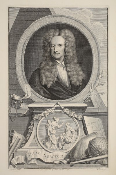 Portret van Isaac Newton, illustratie uit 