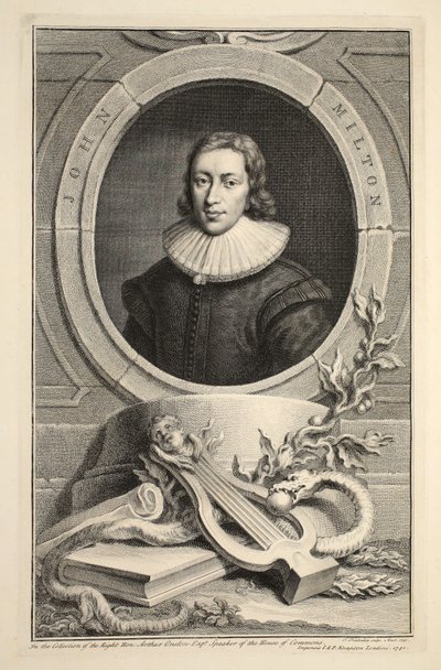 Portret van John Milton, illustratie uit 