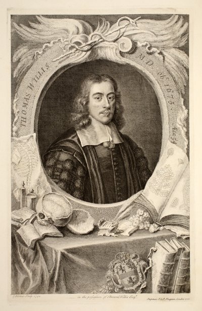Portret van Thomas Willis, M.D., illustratie uit 