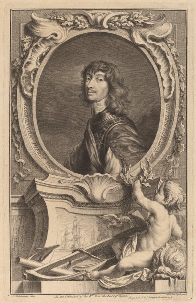 Algernon Percy, graaf van Northumberland door Jacobus Houbraken after Sir Anthony van Dyck