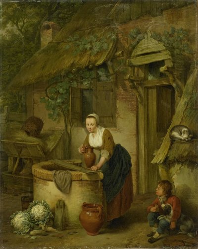 Vrouw die water uit een put haalt door Jacobus Johannes Lauwers