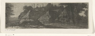 Landschap met drie boerderijen door Jacobus Ludovicus Cornet