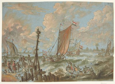 Haven met schepen onder zeil door Jacobus Storck