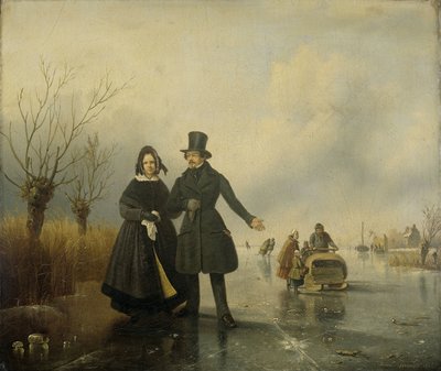 Portret van de Heer en Mevrouw Thijssen op het IJs door Jacobus Sörensen