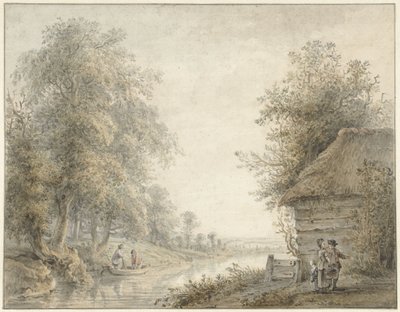 Boerenschuur bij een vaart aan een boszoom door Jacobus Versteegen