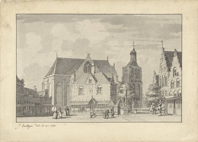 De kerk, waag en vismarkt in Workum door Jacobus Versteegen