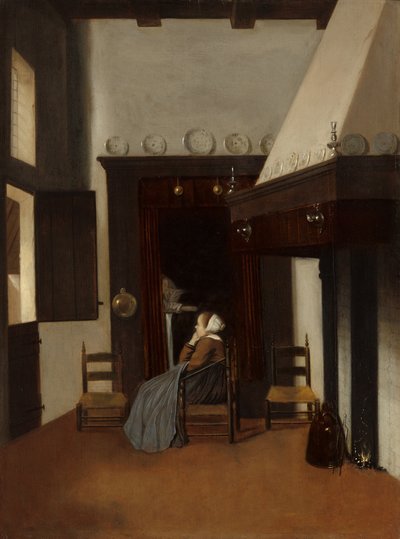 Jonge vrouw in een interieur door Jacobus Vrel