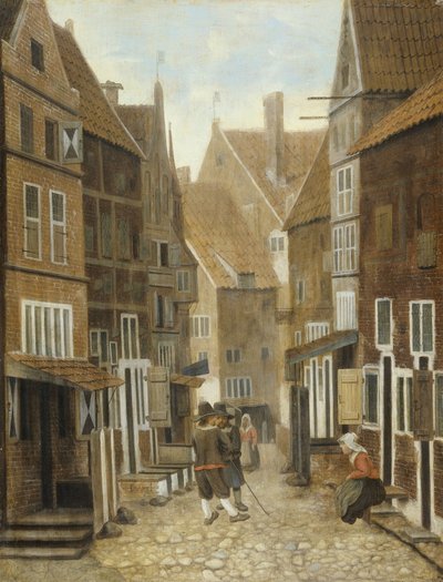 Gezicht op een stad door Jacobus Vrel or Frel