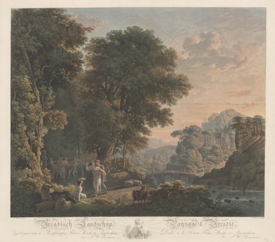 Arcadisch landschap met dansende figuren door Jacobus Wijsman