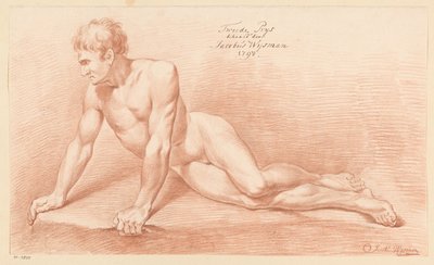 Zittend mannelijk naakt, van voren gezien (2e prijs 1798) door Jacobus Wijsman